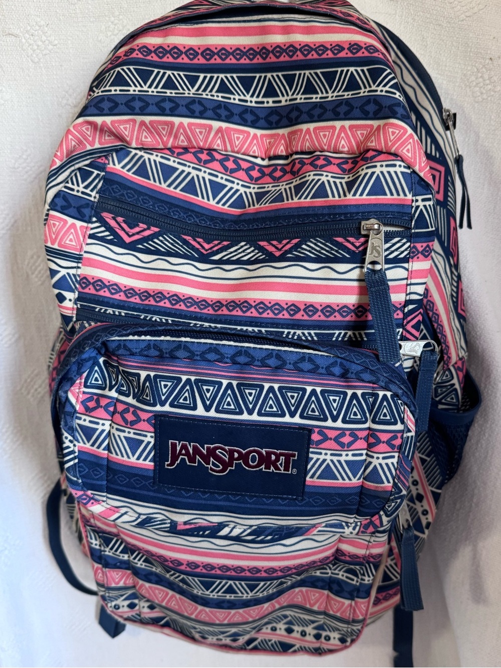 Jansport lap top back pack peach blue/purple Aztec design